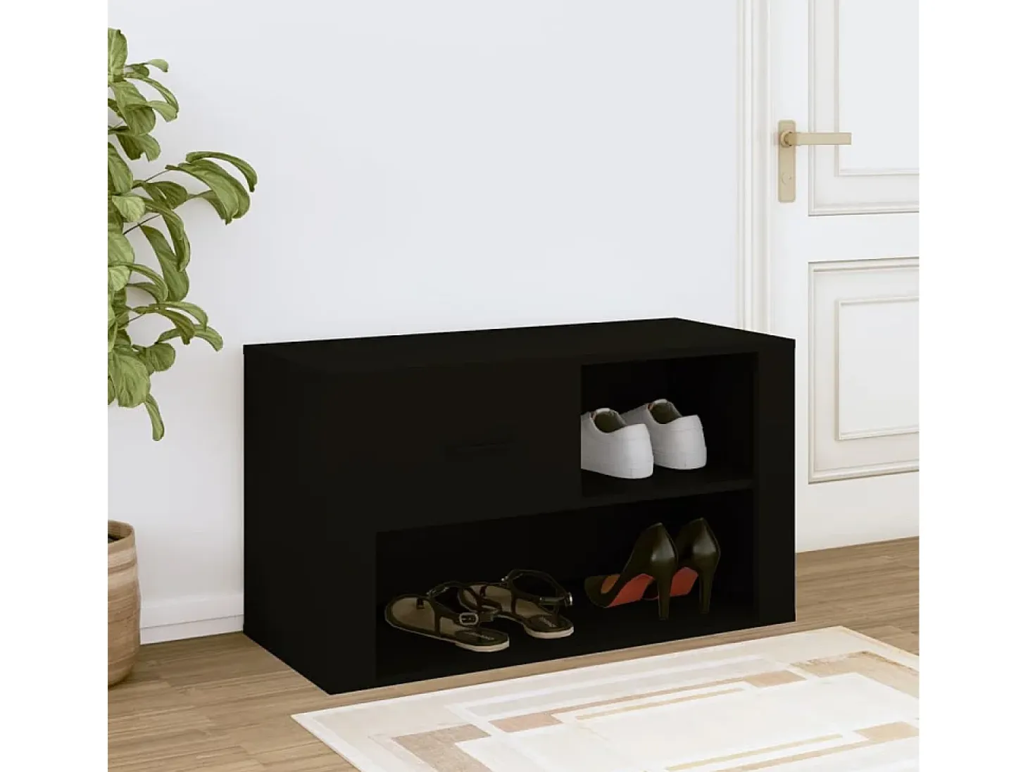 Mueble zapatero madera contrachapada negro 80x35x45 cm ES178825