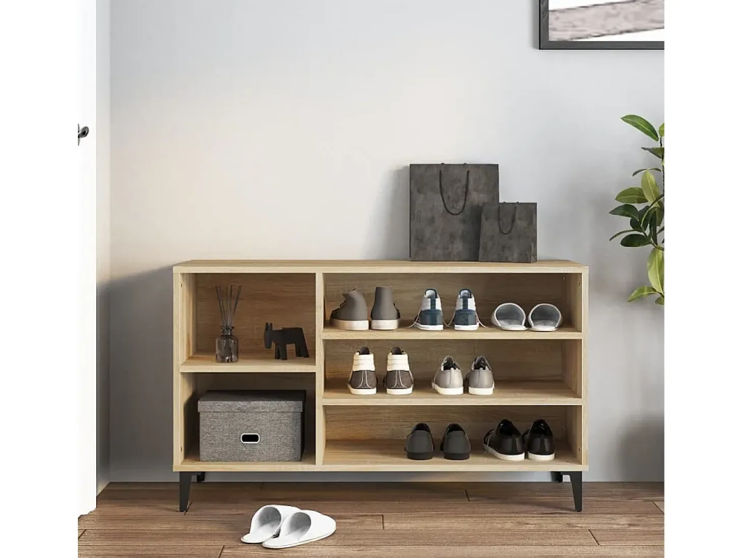 Mueble zapatero madera contrachapada roble Sonoma 102x36x60 cm ES780032