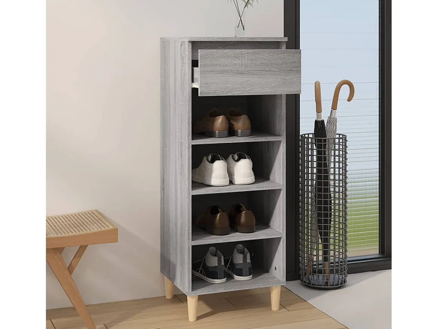 Mueble zapatero madera contrachapada gris Sonoma 40x36x105 cm ES684340
