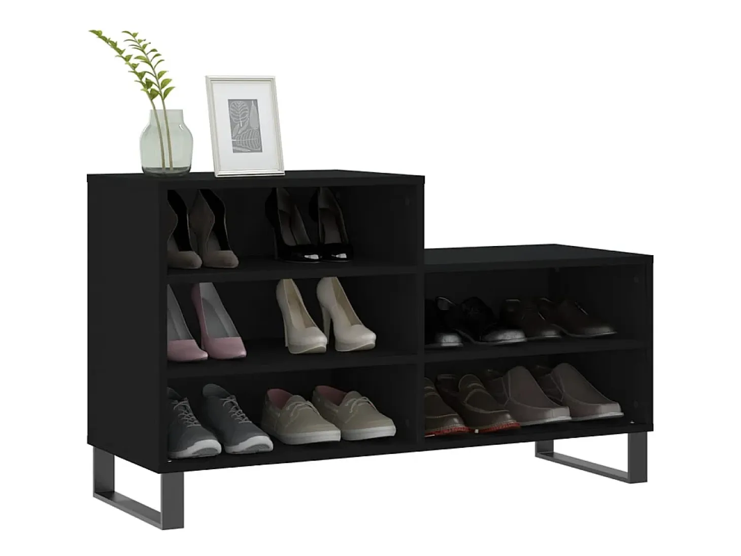 Mueble zapatero madera contrachapada negro 102x36x60 cm ES196789