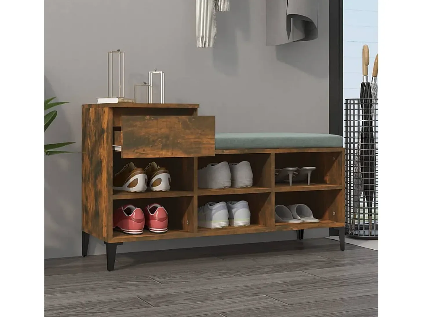 Mueble zapatero madera contrachapada roble ahumado 102x36x60 cm ES271886