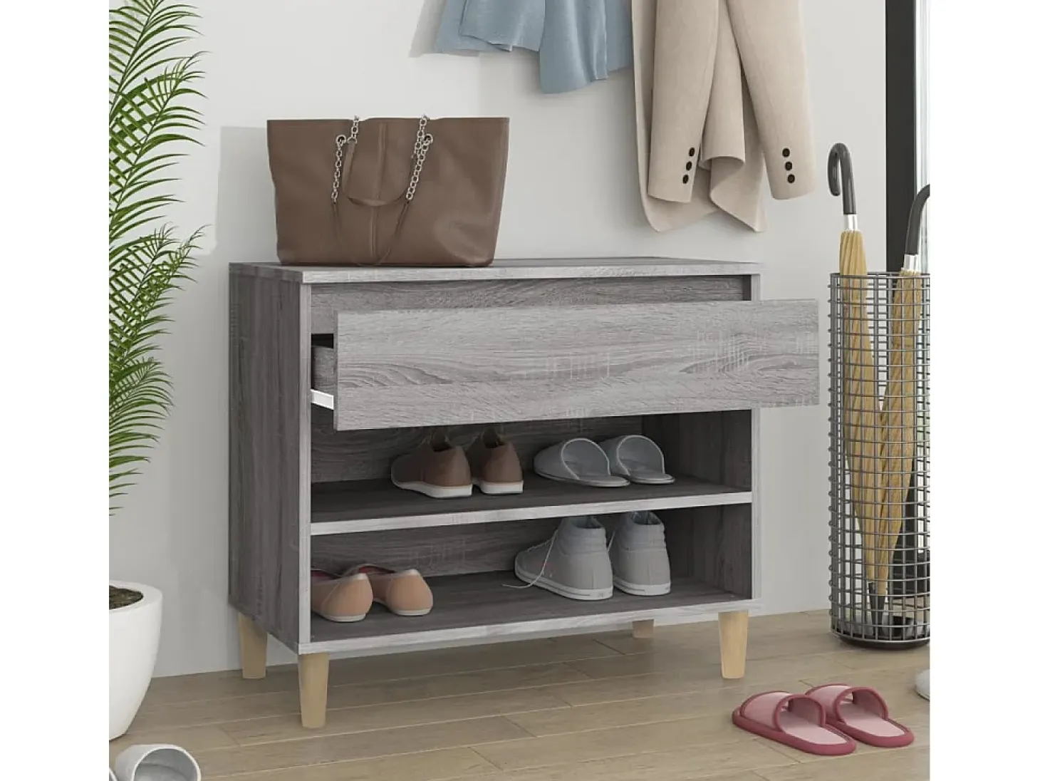 Mueble zapatero madera contrachapada gris Sonoma 70x36x60 cm ES617383