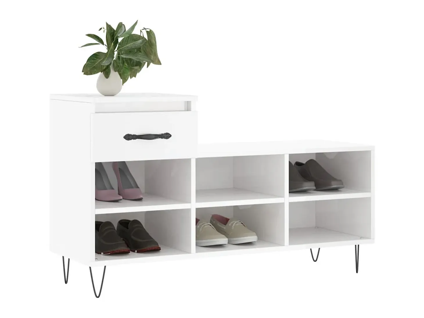 Mueble zapatero madera contrachapada blanco brillo 102x36x60 cm ES986242