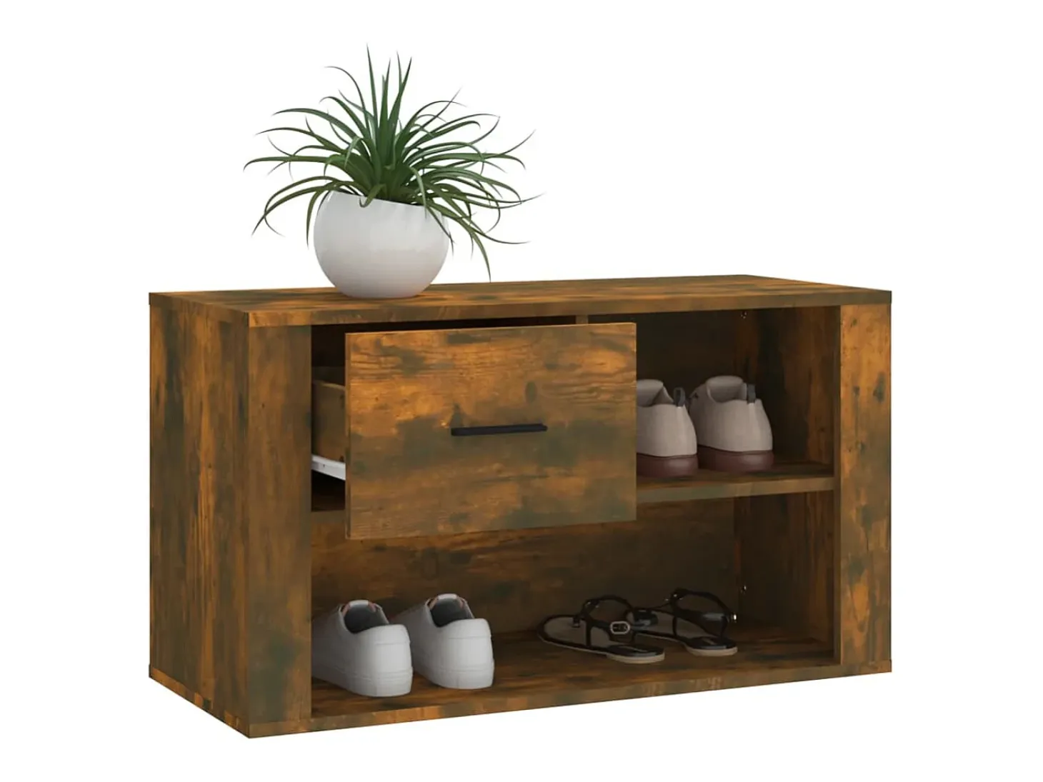 Mueble zapatero madera contrachapada roble ahumado 80x35x45 cm ES197318