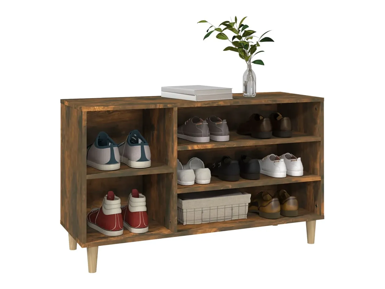 Mueble zapatero madera contrachapada roble ahumado 102x36x60 cm ES583674