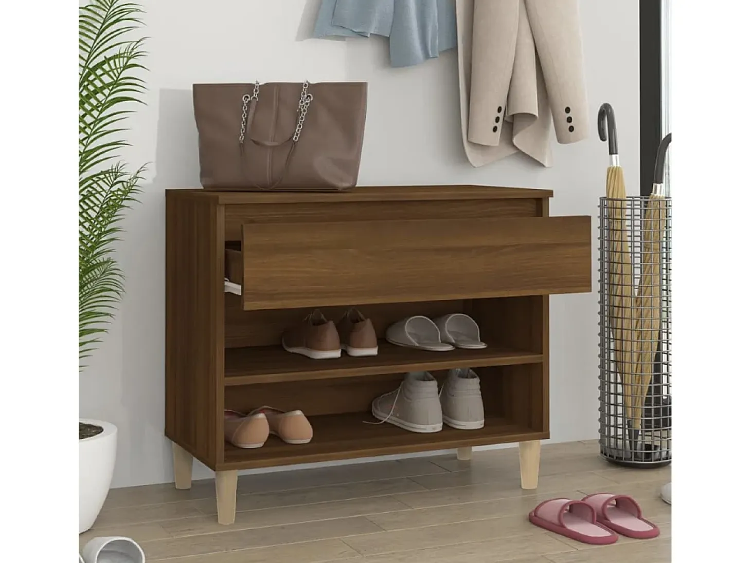 Mueble zapatero madera contrachapada roble marrón 70x36x60 cm ES294286
