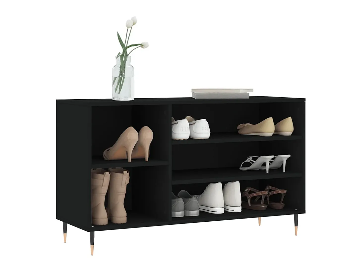 Mueble zapatero madera contrachapada negro 102x36x60 cm ES694492