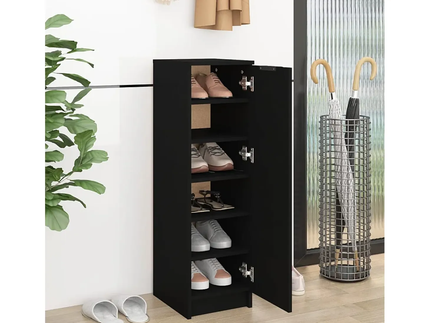 Mueble zapatero madera contrachapada negro 30x35x100 cm ES570526
