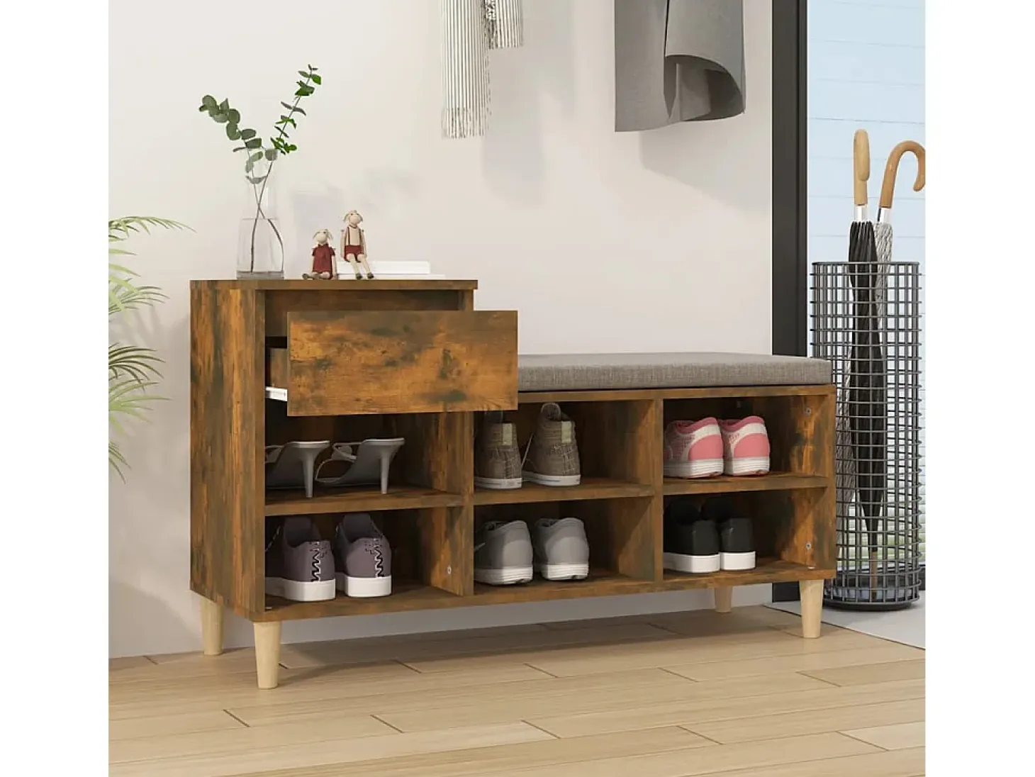 Mueble zapatero madera contrachapada roble ahumado 102x36x60 cm ES714303