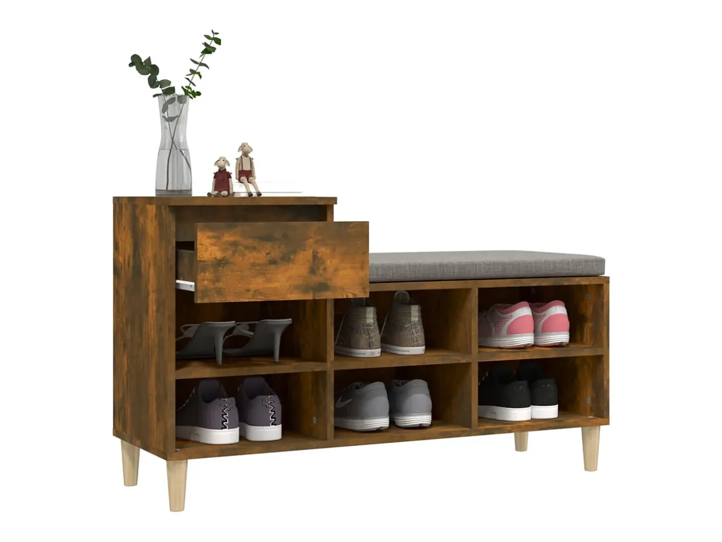 Mueble zapatero madera contrachapada roble ahumado 102x36x60 cm ES714303