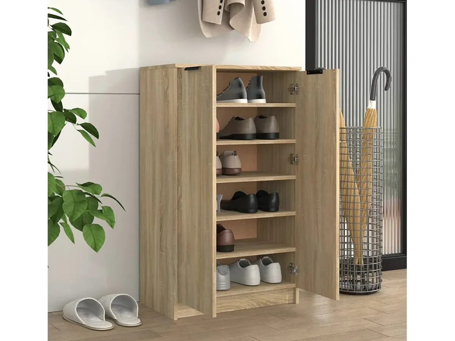Mueble zapatero madera contrachapada roble Sonoma 59x35x100 cm ES479377