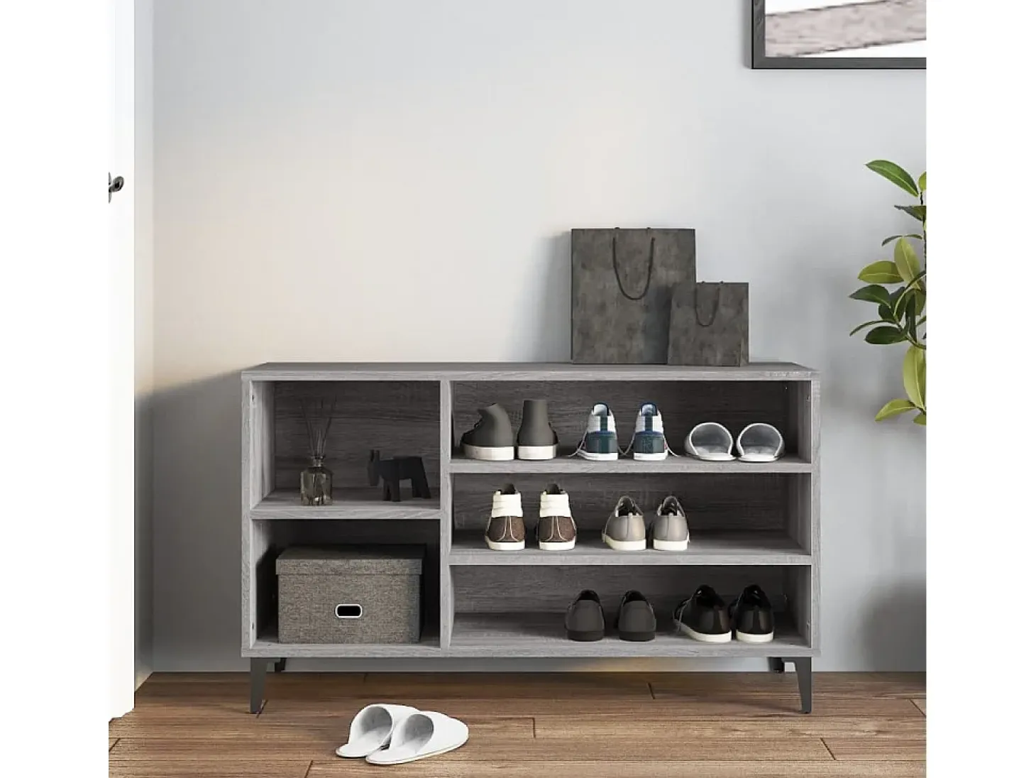 Mueble zapatero madera contrachapada gris Sonoma 102x36x60 cm ES299289
