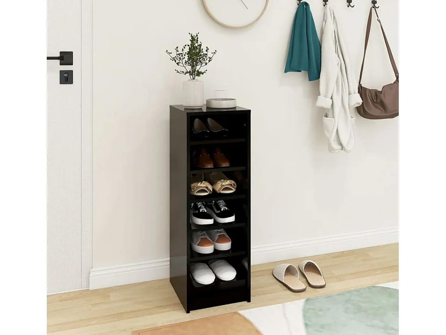Mueble zapatero madera contrachapada negro 31,5x35x90 cm ES581380