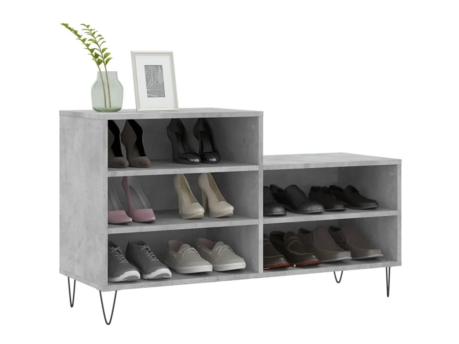 Mueble zapatero madera contrachapada gris hormigón 102x36x60 cm ES459823
