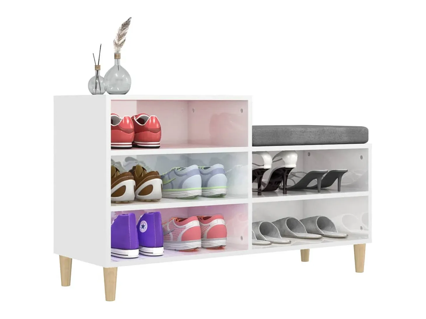 Mueble zapatero madera contrachapada blanco brillo 102x36x60 cm ES565233