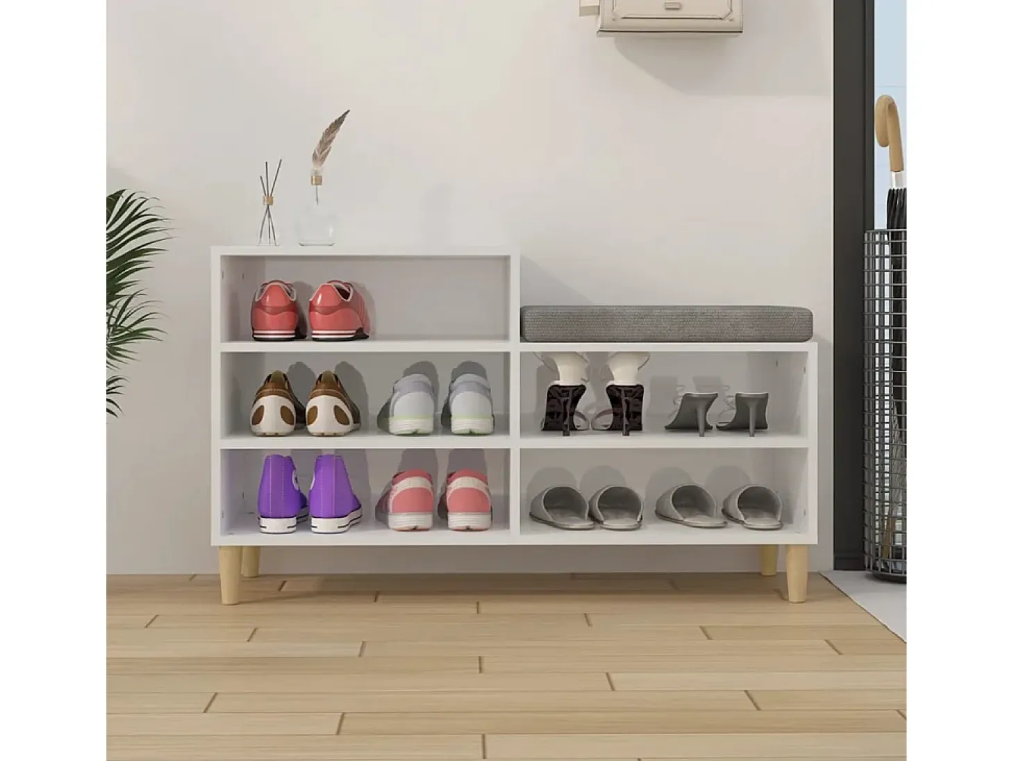 Mueble zapatero madera contrachapada blanco brillo 102x36x60 cm ES565233