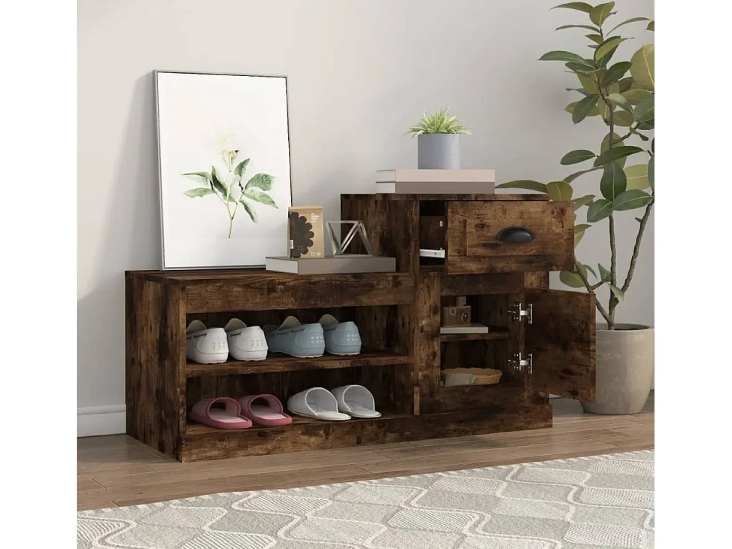 Mueble zapatero madera contrachapada roble ahumado 100x42x60 cm ES730995