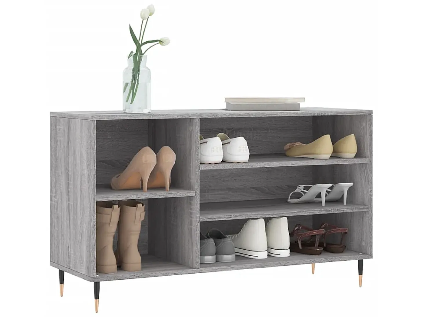 Mueble zapatero madera contrachapada gris Sonoma 102x36x60 cm ES944417