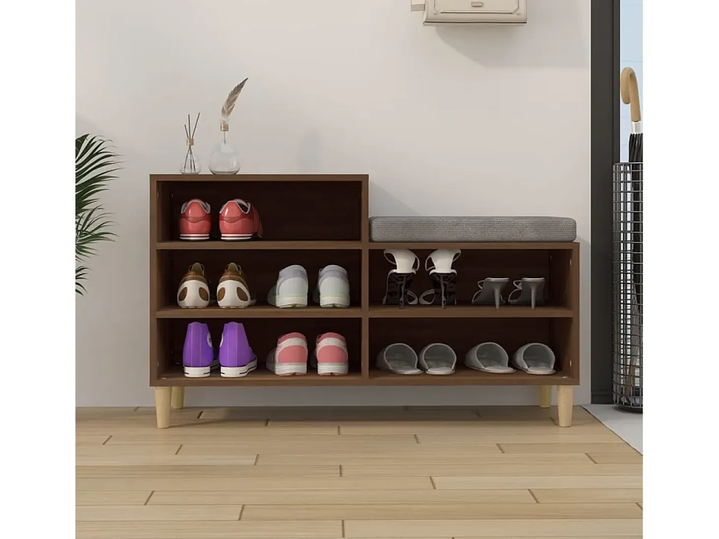 Mueble zapatero madera contrachapada roble marrón 102x36x60 cm ES336010