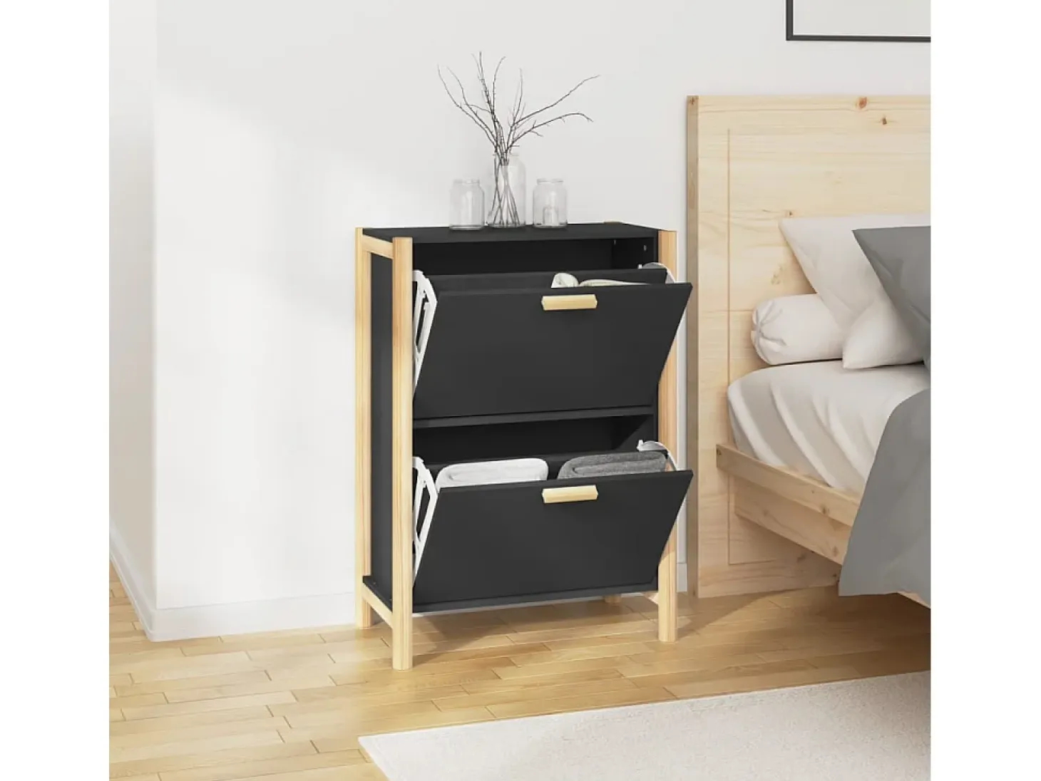 Mueble zapatero madera contrachapada negro 57,5x33x80 cm ES998006