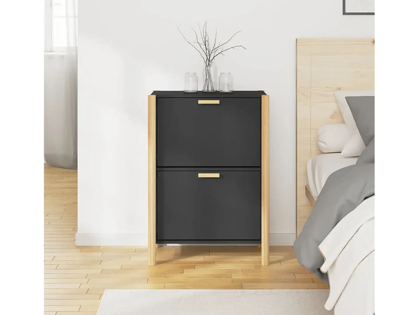 Mueble zapatero madera contrachapada negro 57,5x33x80 cm ES998006