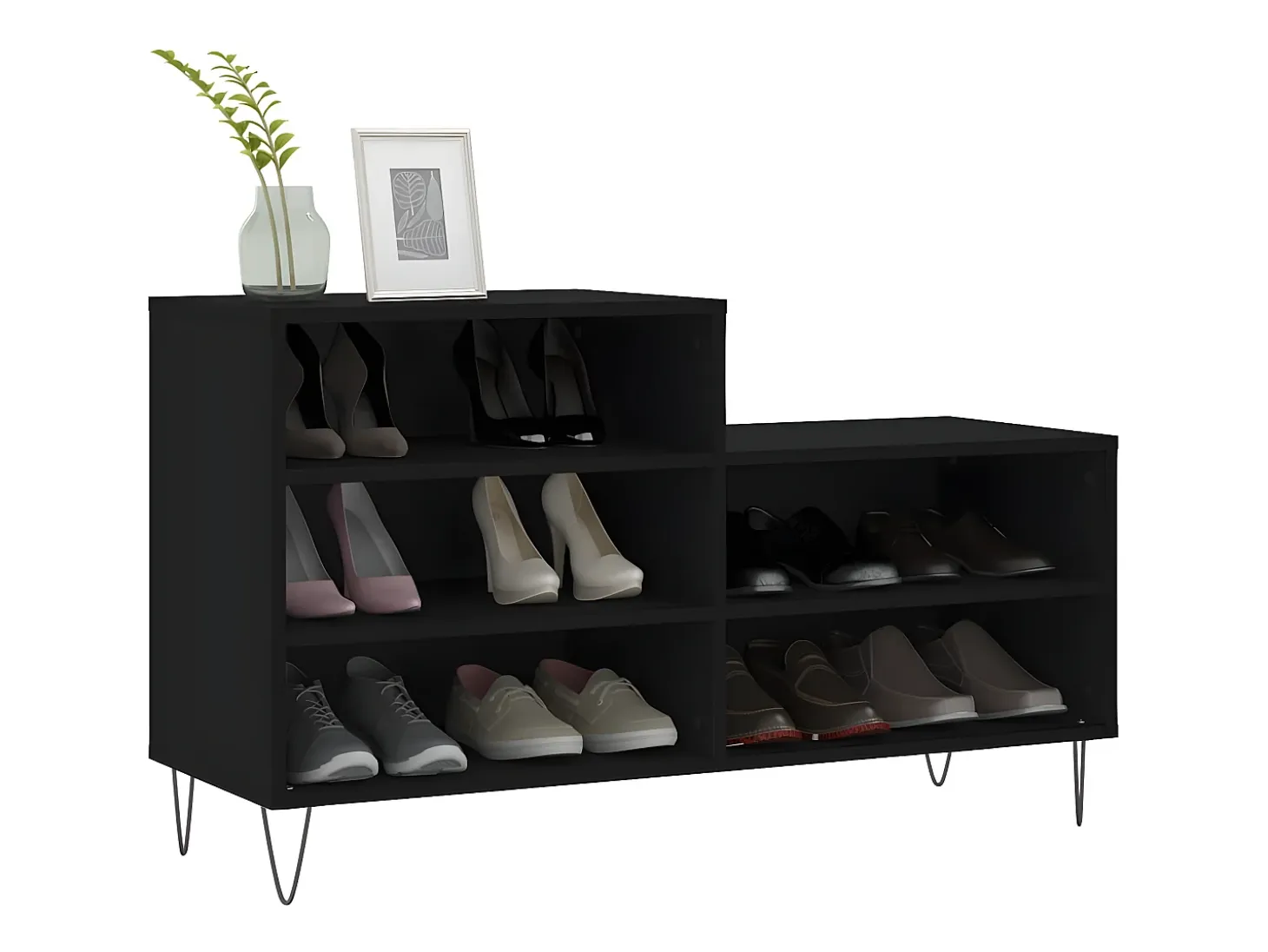 Mueble zapatero madera contrachapada negro 102x36x60 cm ES138127