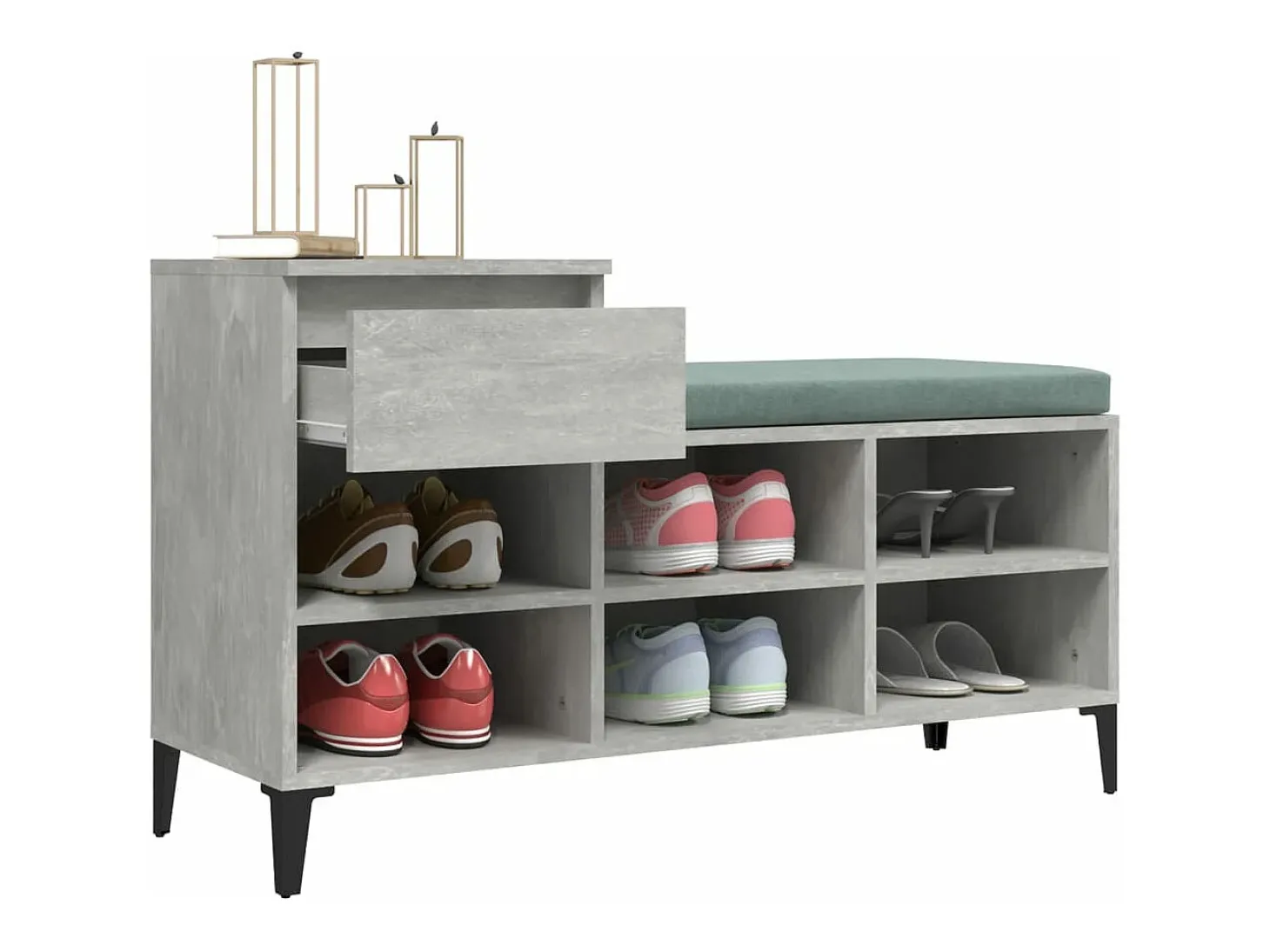 Mueble zapatero madera contrachapada gris hormigón 102x36x60 cm ES627159