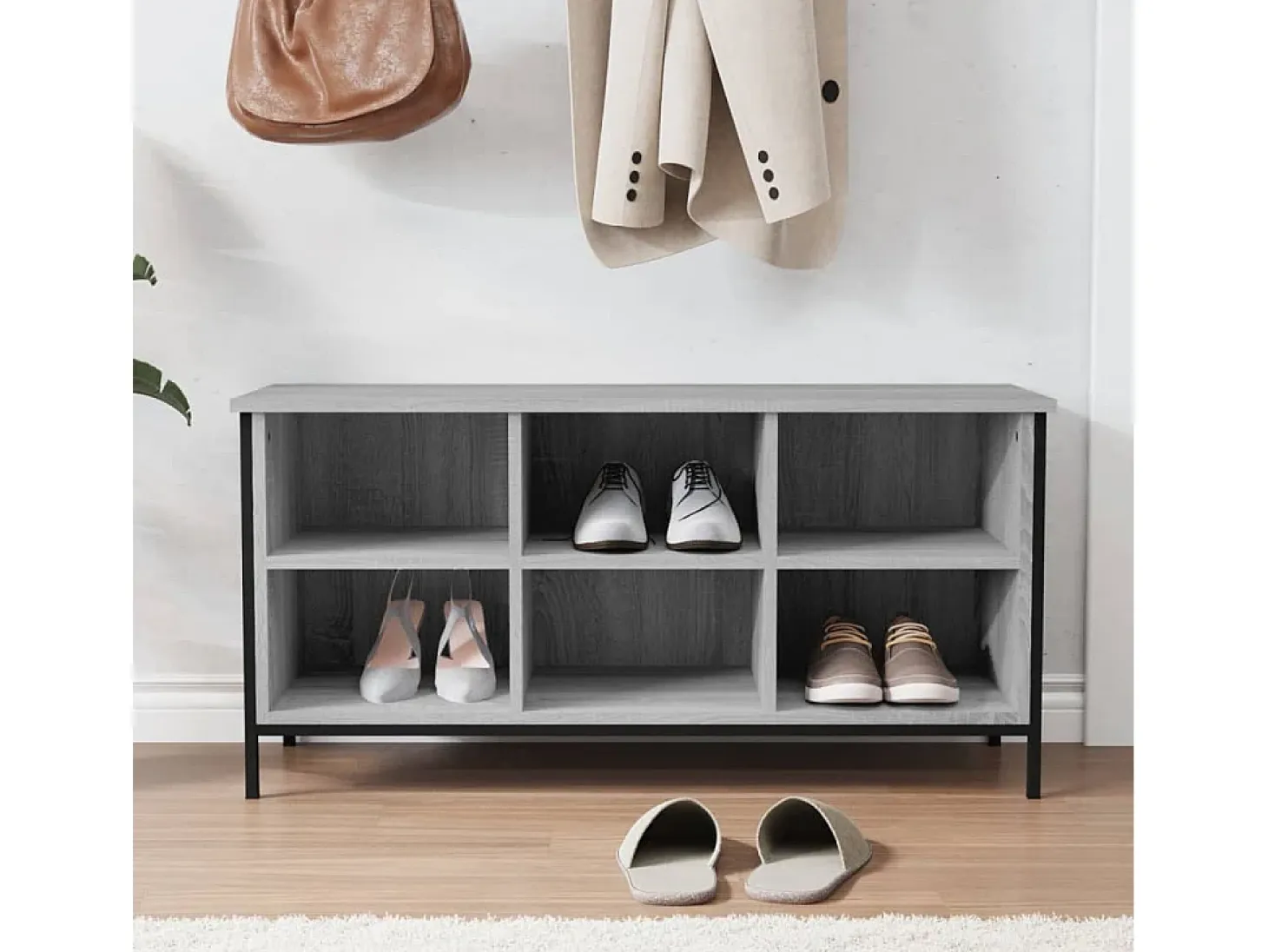 Mueble zapatero madera contrachapada gris Sonoma 100x35x50 cm ES497146