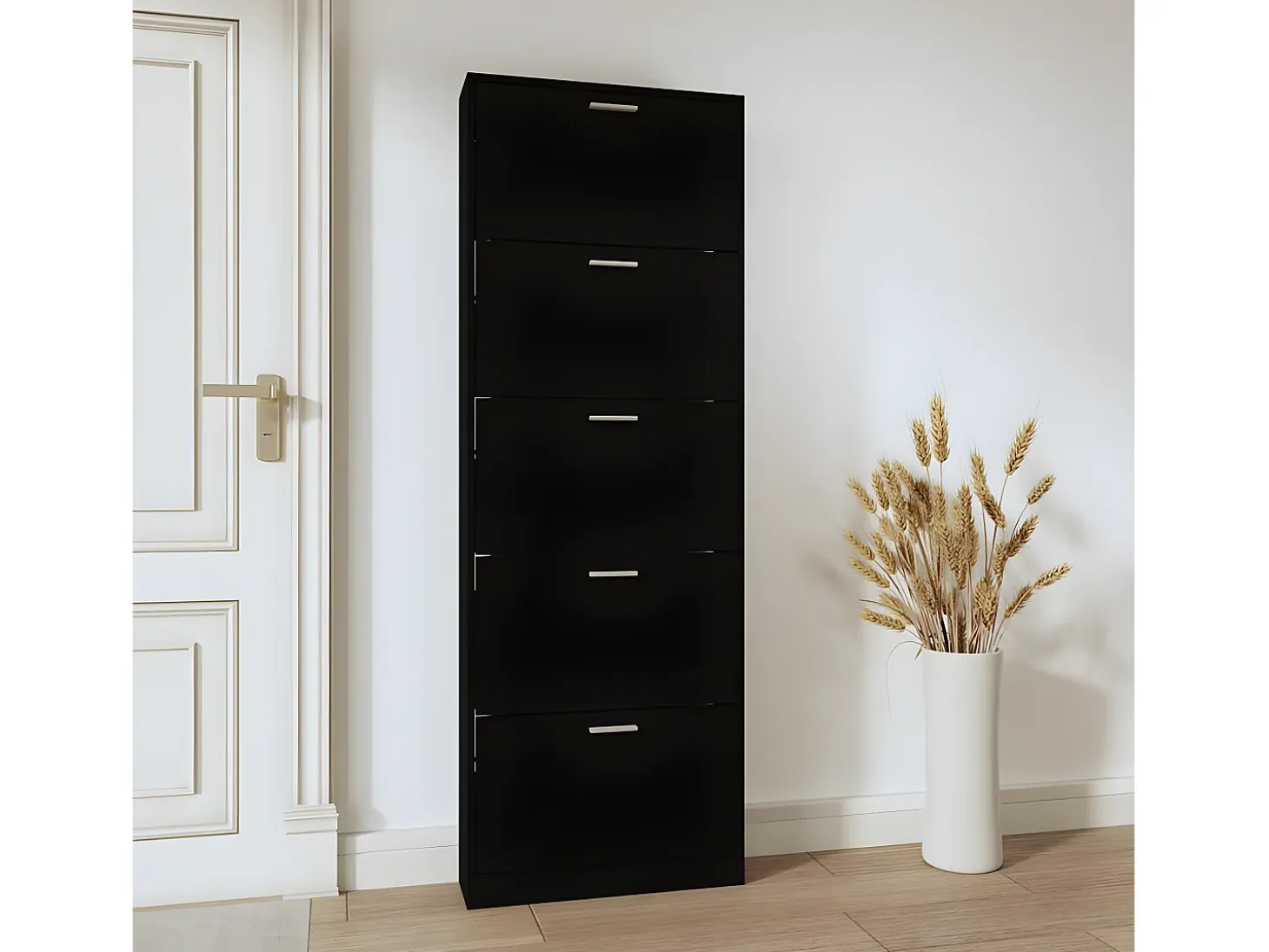 Mueble zapatero madera contrachapada negro 59x17x169 cm ES229478