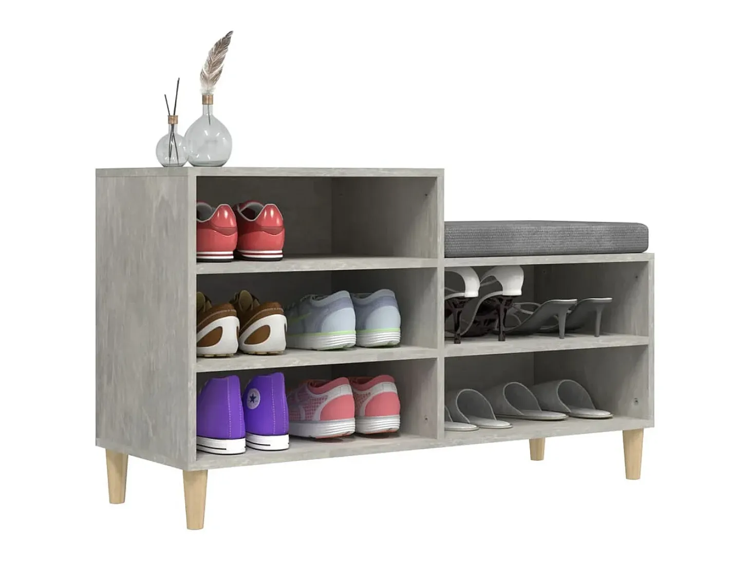 Mueble zapatero madera contrachapada gris hormigón 102x36x60 cm ES509795
