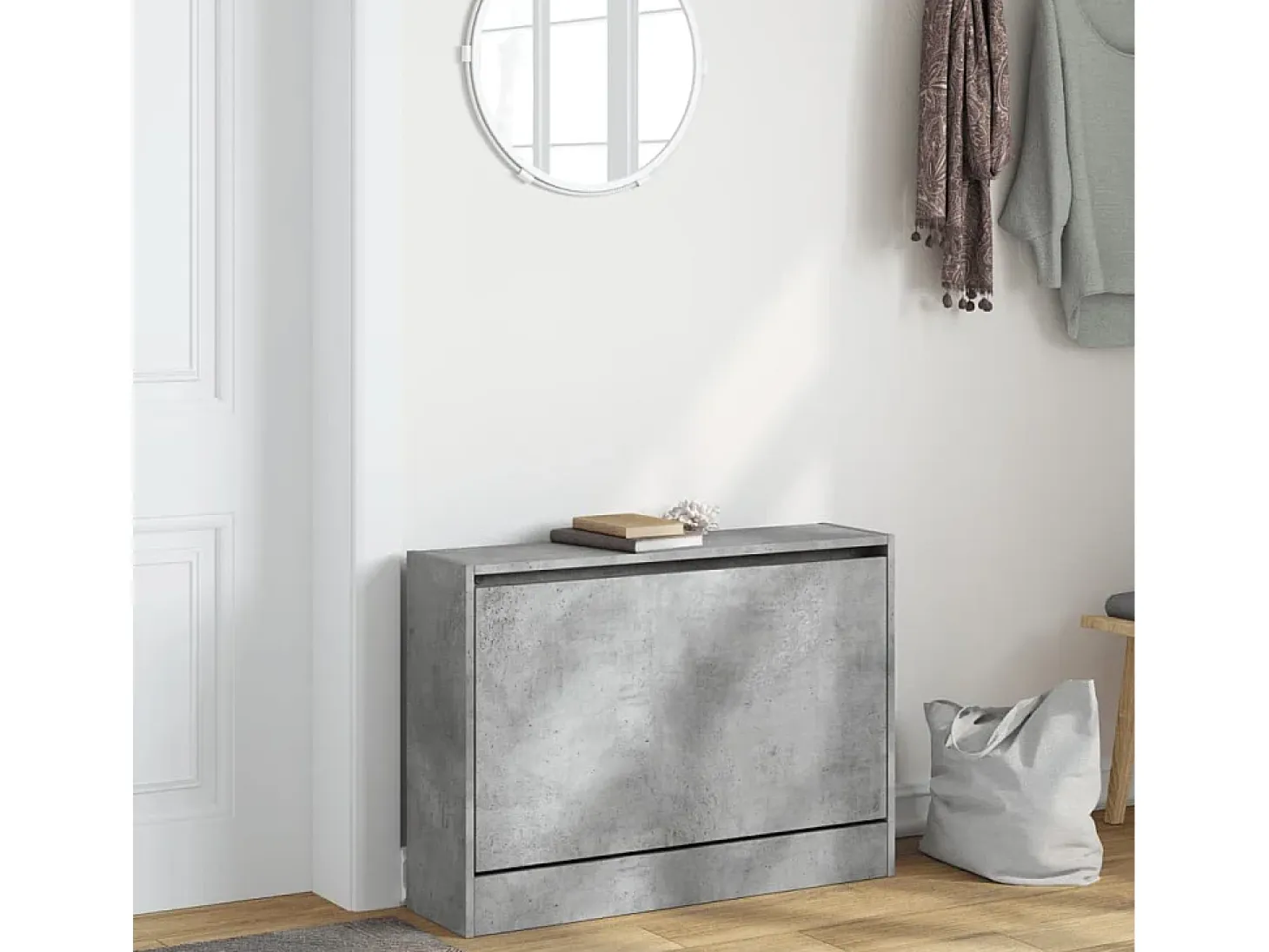 Mueble zapatero madera de ingeniería gris hormigón 80x21x57 cm ES756684