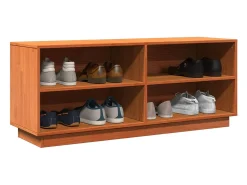 Mueble zapatero madera maciza de pino marrón cera 110x34x45 cm ES783302