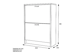 Mueble Zapatero Manila con 2 trampones en blanco. 60 cm(ancho) 81.6 cm(altura) 25 cm(fondo
