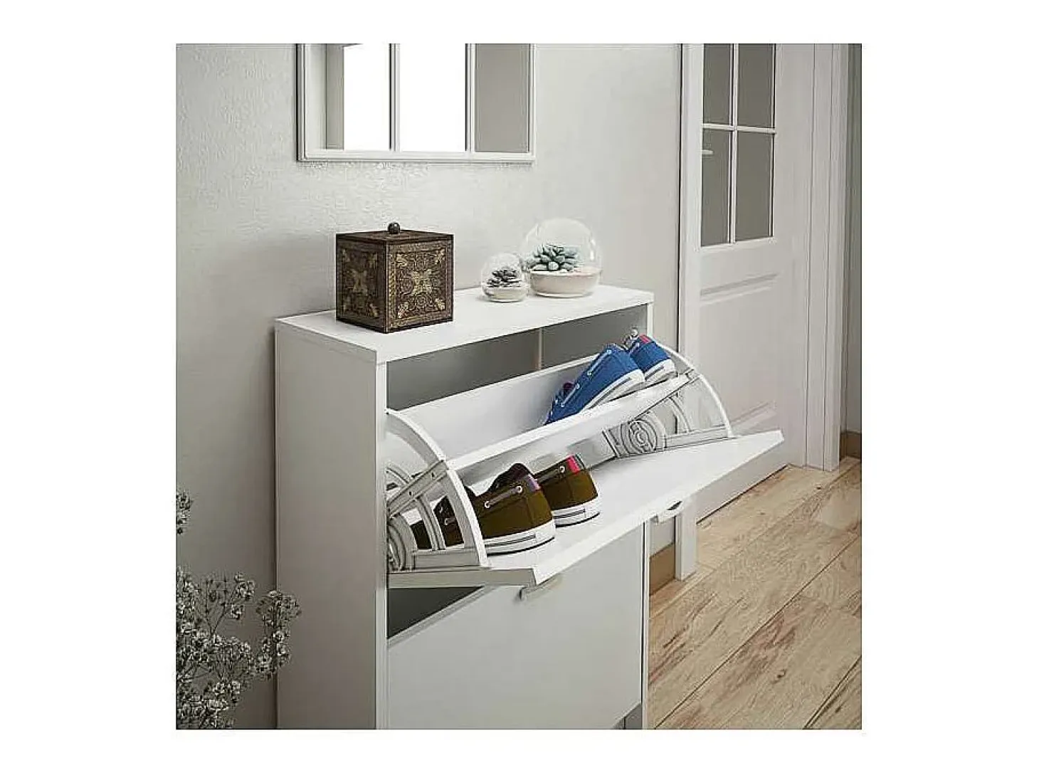 Mueble Zapatero Manila con 2 trampones en blanco. 60 cm(ancho) 81.6 cm(altura) 25 cm(fondo