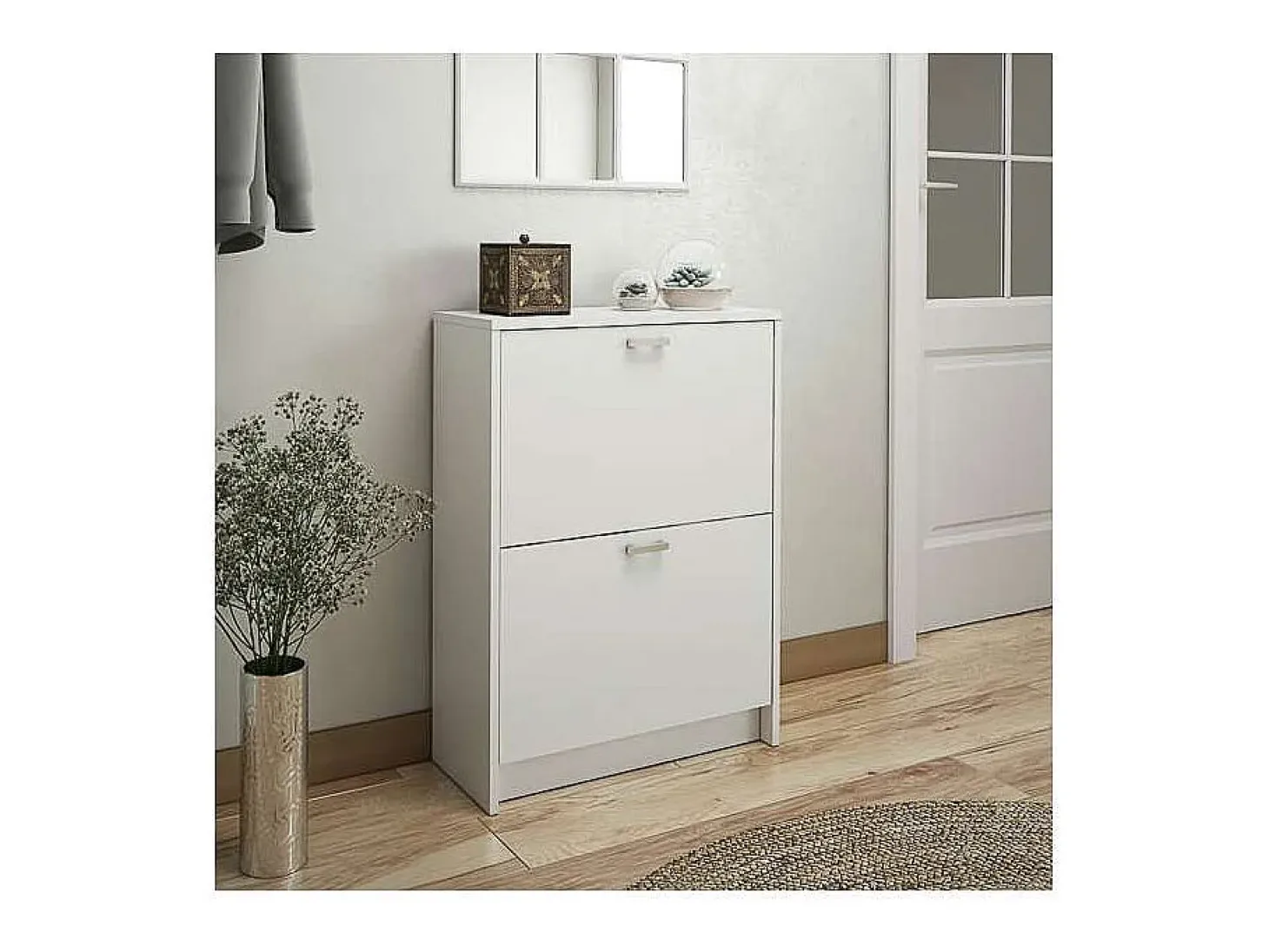 Mueble Zapatero Manila con 2 trampones en blanco. 60 cm(ancho) 81.6 cm(altura) 25 cm(fondo