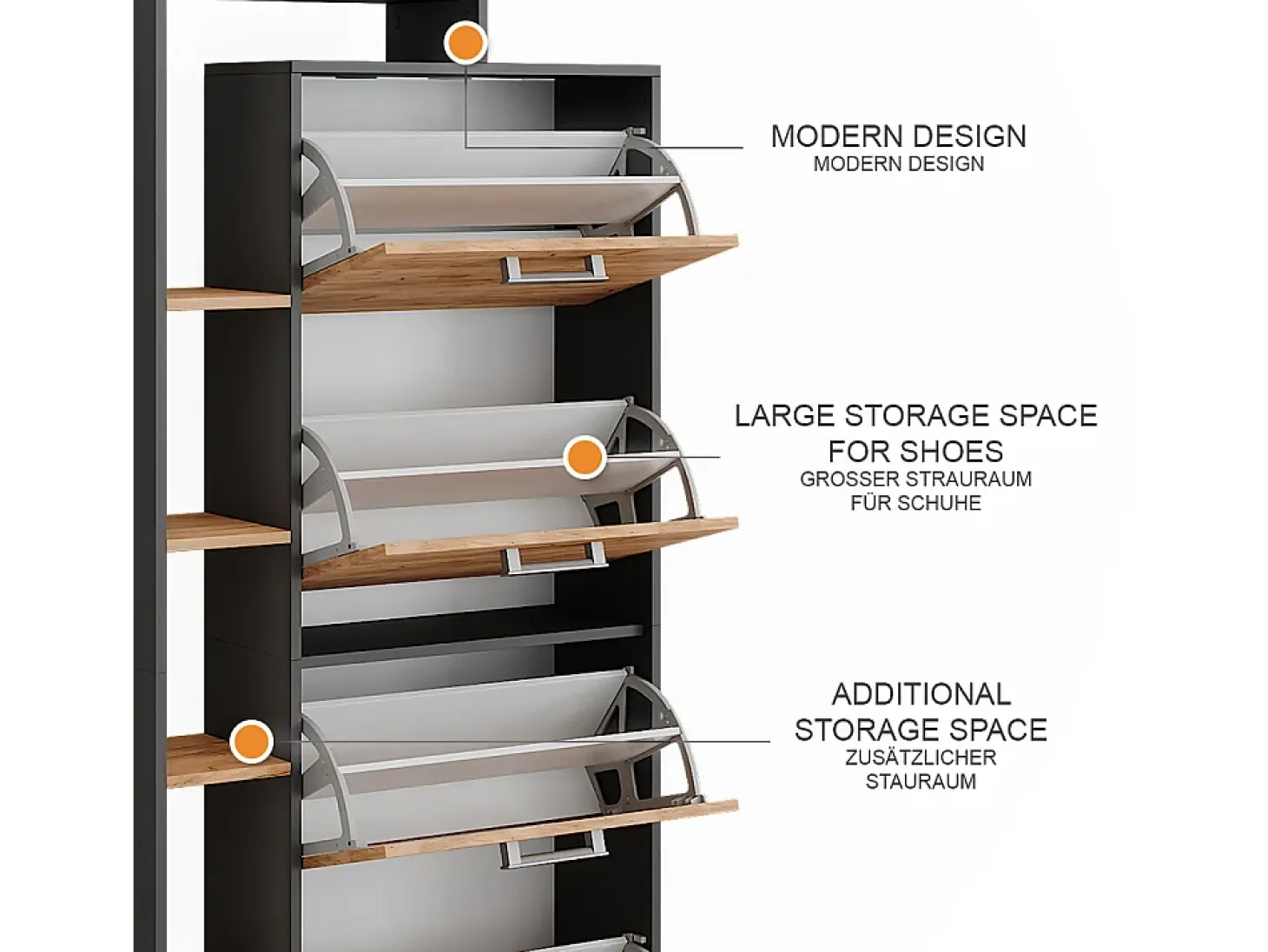 Mueble zapatero oro power roble/antracita 80x24.2x166.1 orlando