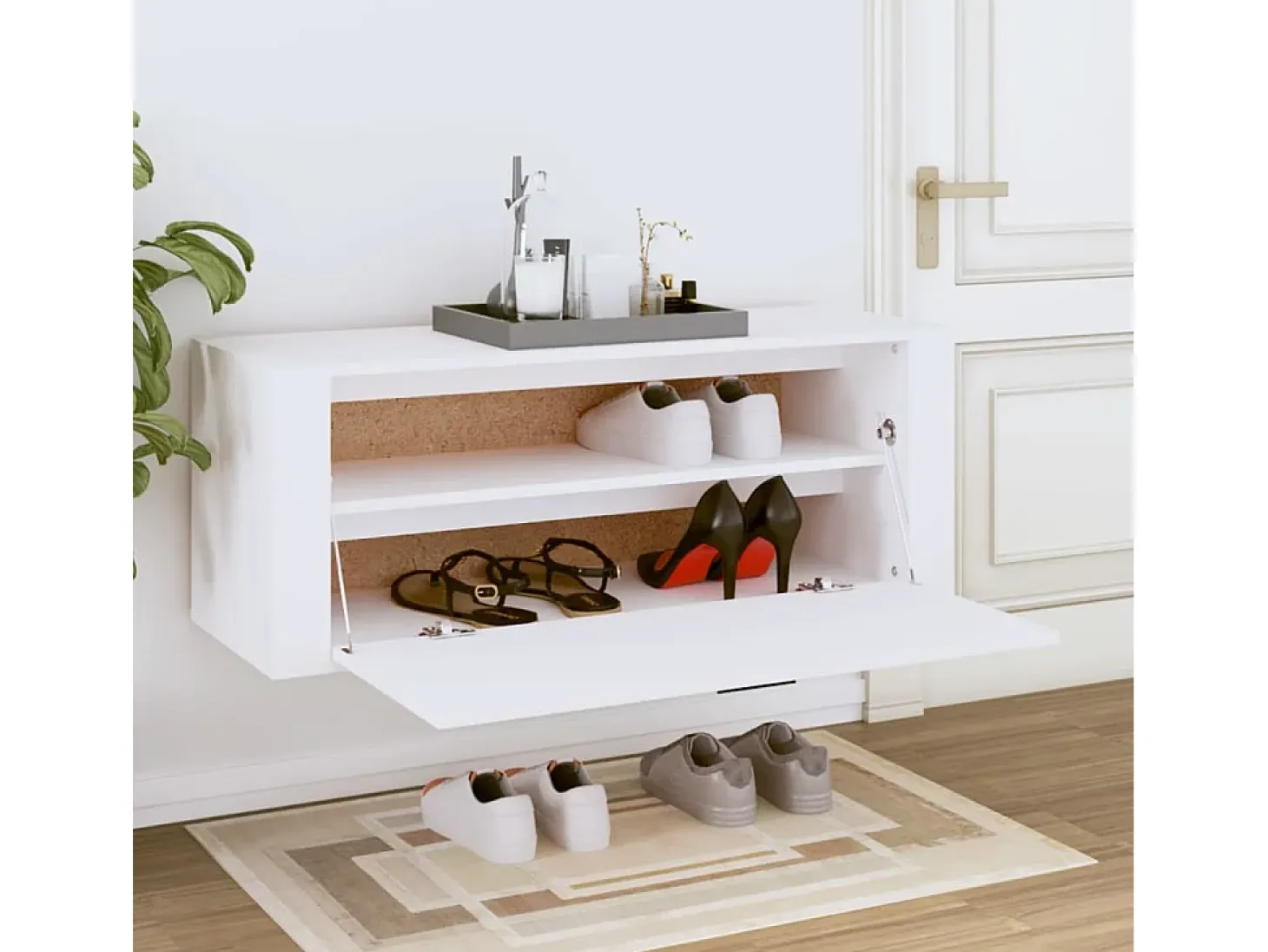 Mueble zapatero pared madera contrachapada blanco 100x35x38 cm ES753643
