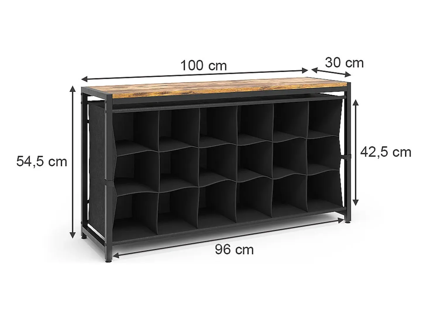 Mueble zapatero roble rústico 100x30x54.5 fyrk