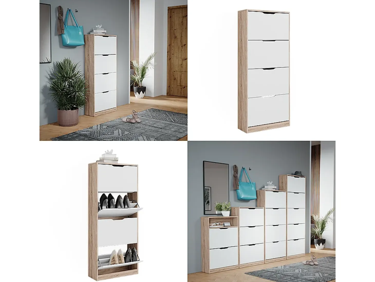 Mueble zapatero sonoma/blanco 59x22x137 luca
