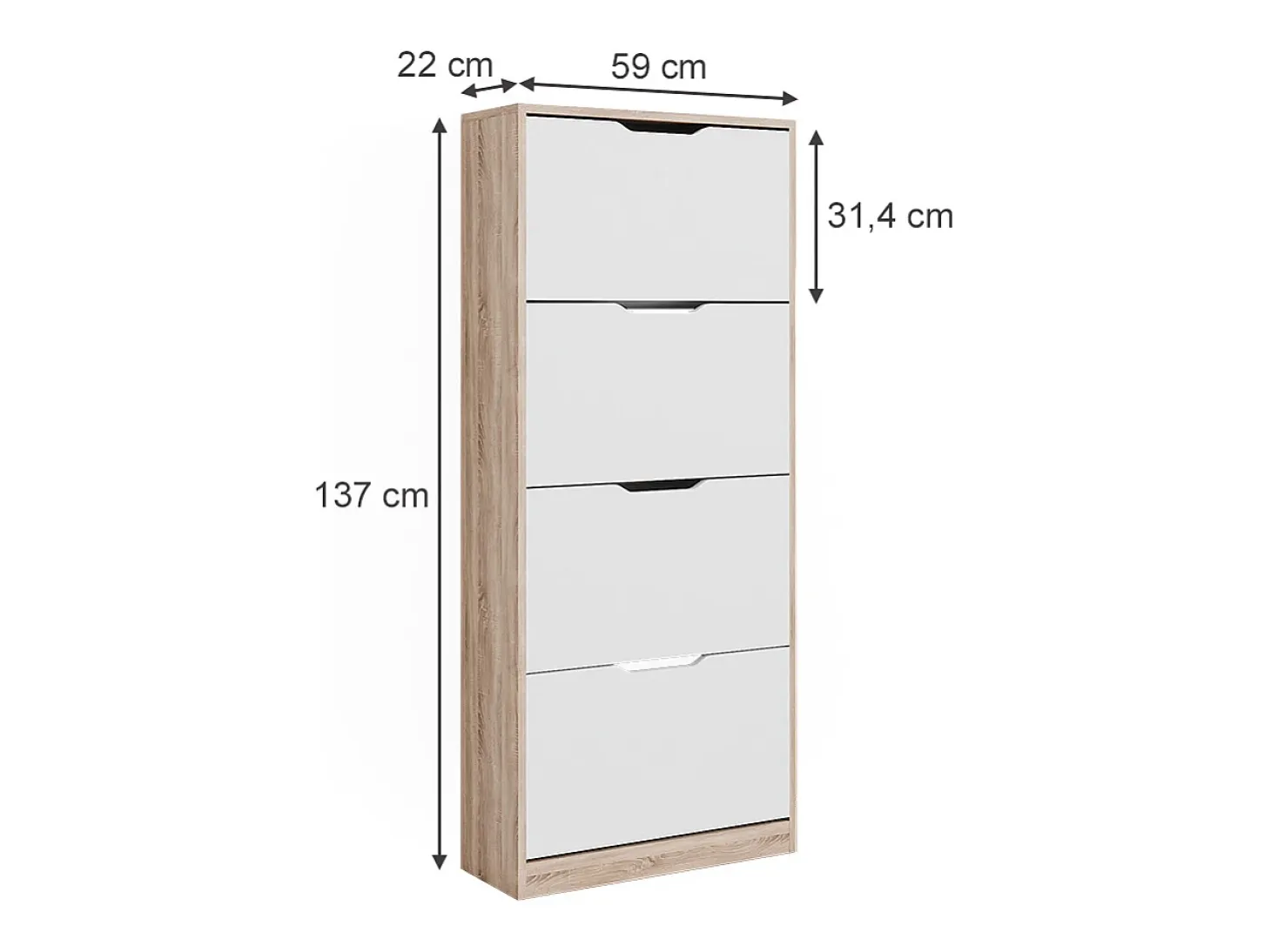 Mueble zapatero sonoma/blanco 59x22x137 luca