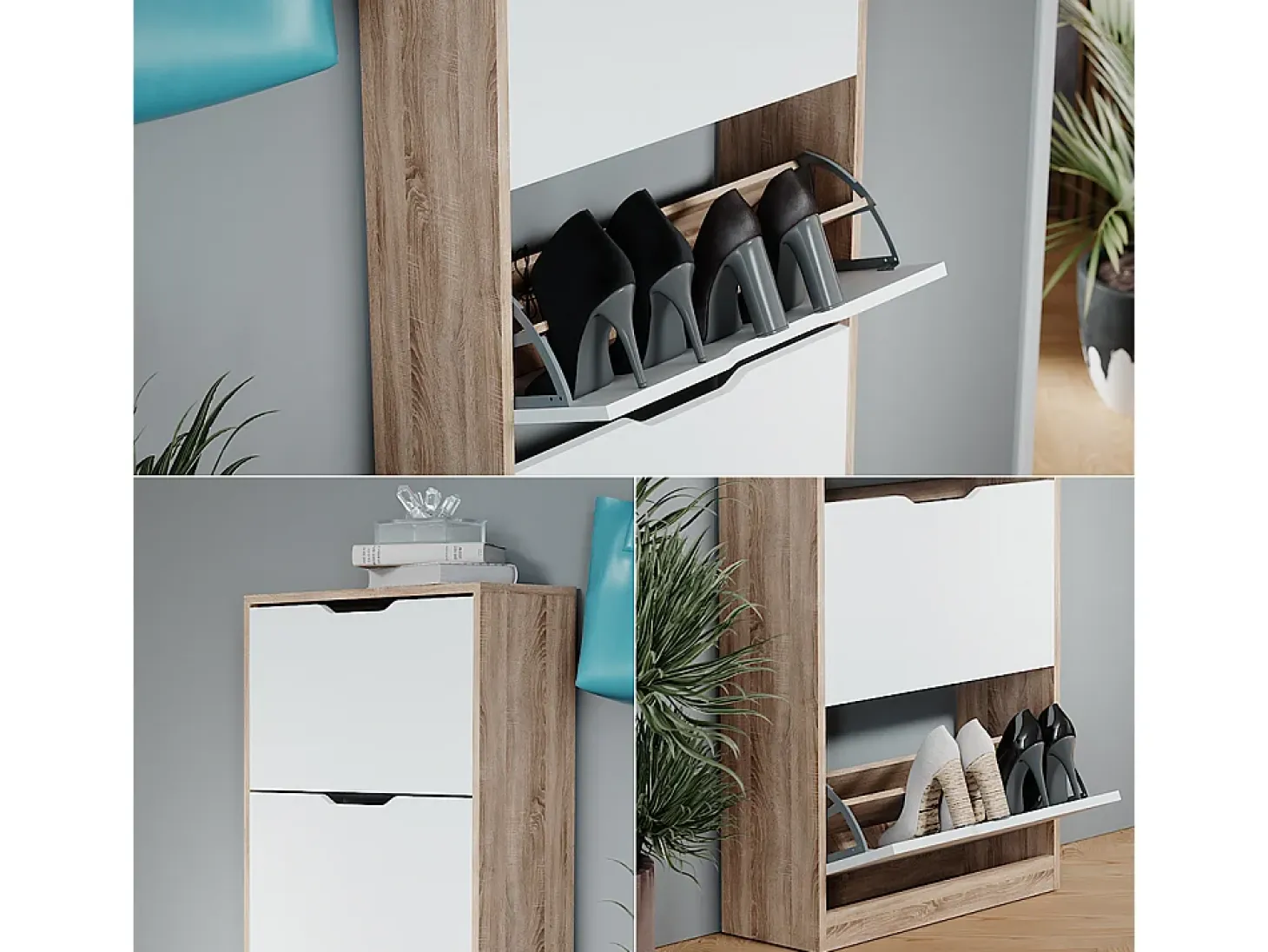 Mueble zapatero sonoma/blanco 59x22x137 luca