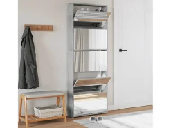 Mueble zapatero y espejo 5 niveles gris hormigón 63x17x169,5 cm ES309503