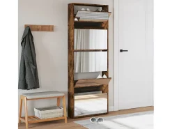 Mueble zapatero y espejo 5 niveles roble ahumado 63x17x169,5 cm ES796516