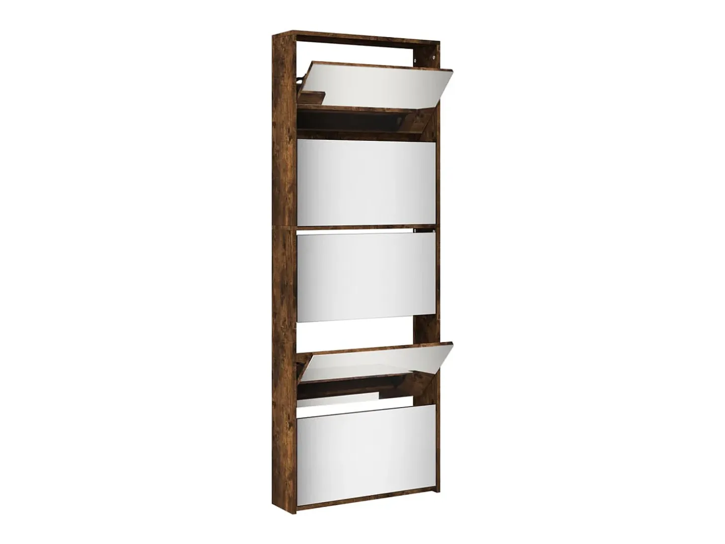 Mueble zapatero y espejo 5 niveles roble ahumado 63x17x169,5 cm ES796516