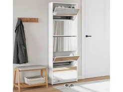 Mueble zapatero y espejo 5 niveles blanco brillo 63x17x169,5 cm ES620717