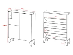 Mueble zapatero/armario - A109cm x L90cm x P27cm roble dorado - Malmo