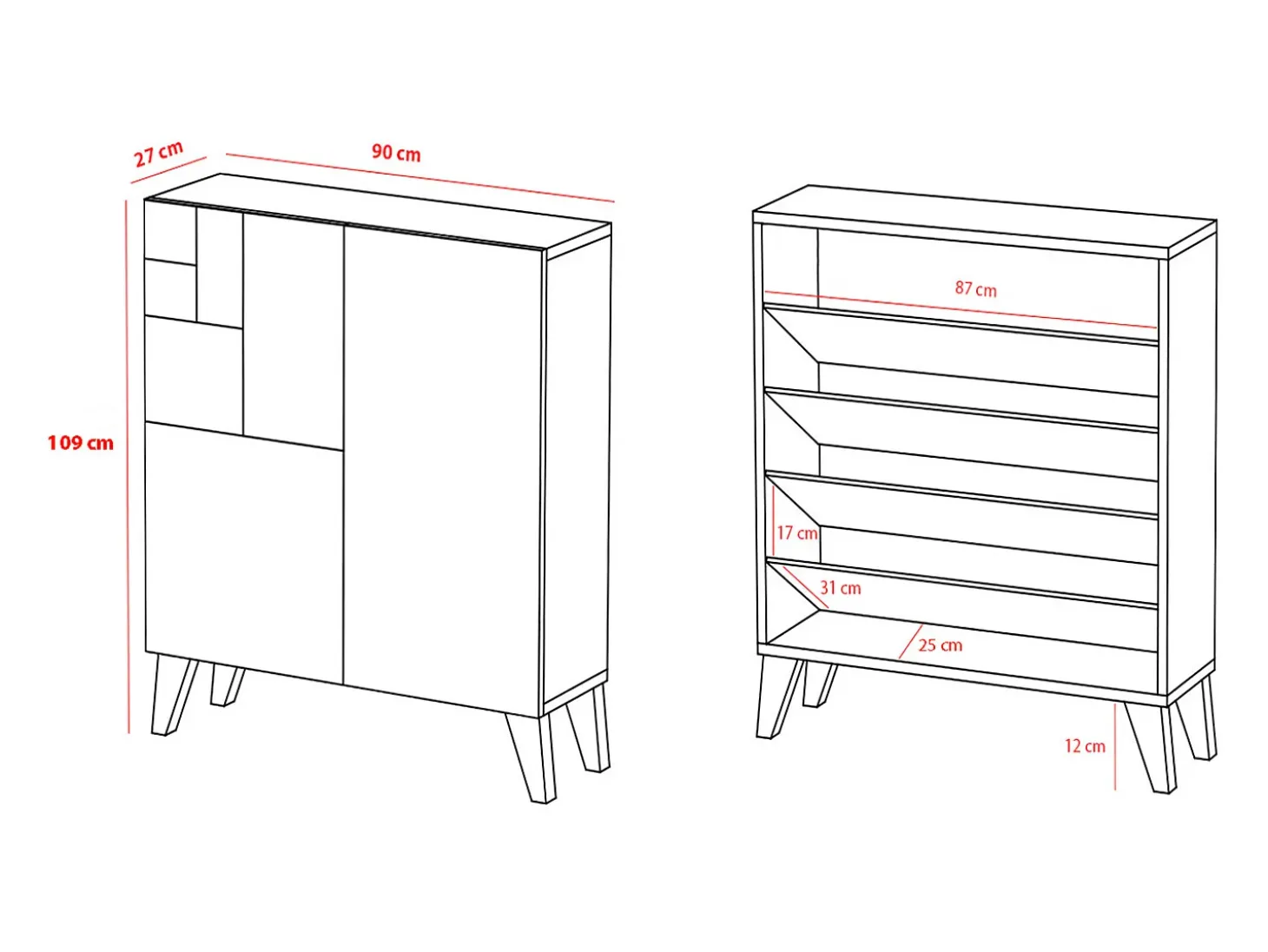 Mueble zapatero/armario - A109cm x L90cm x P27cm roble dorado - Malmo