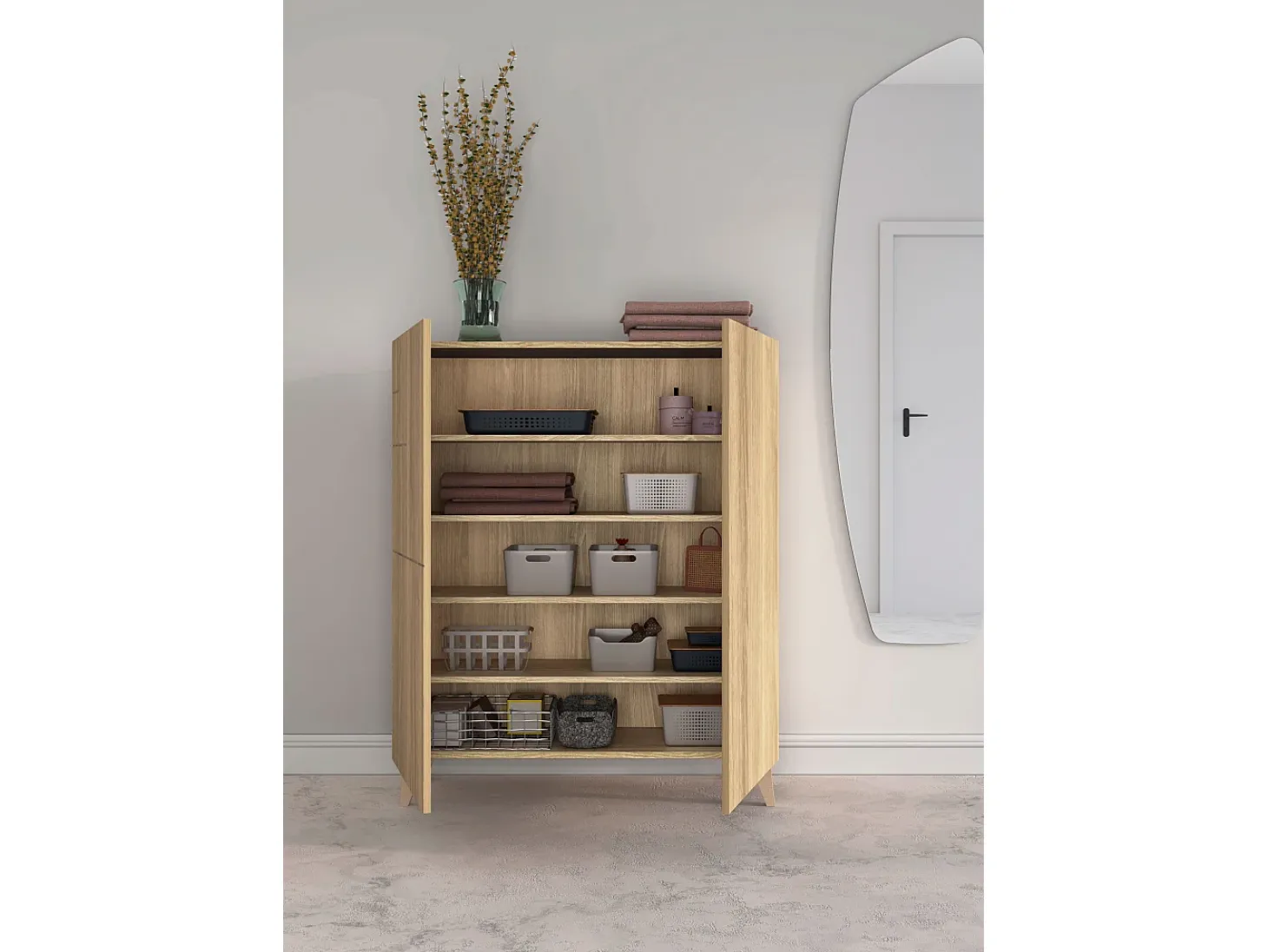 Mueble zapatero/armario - A109cm x L90cm x P27cm roble dorado - Malmo