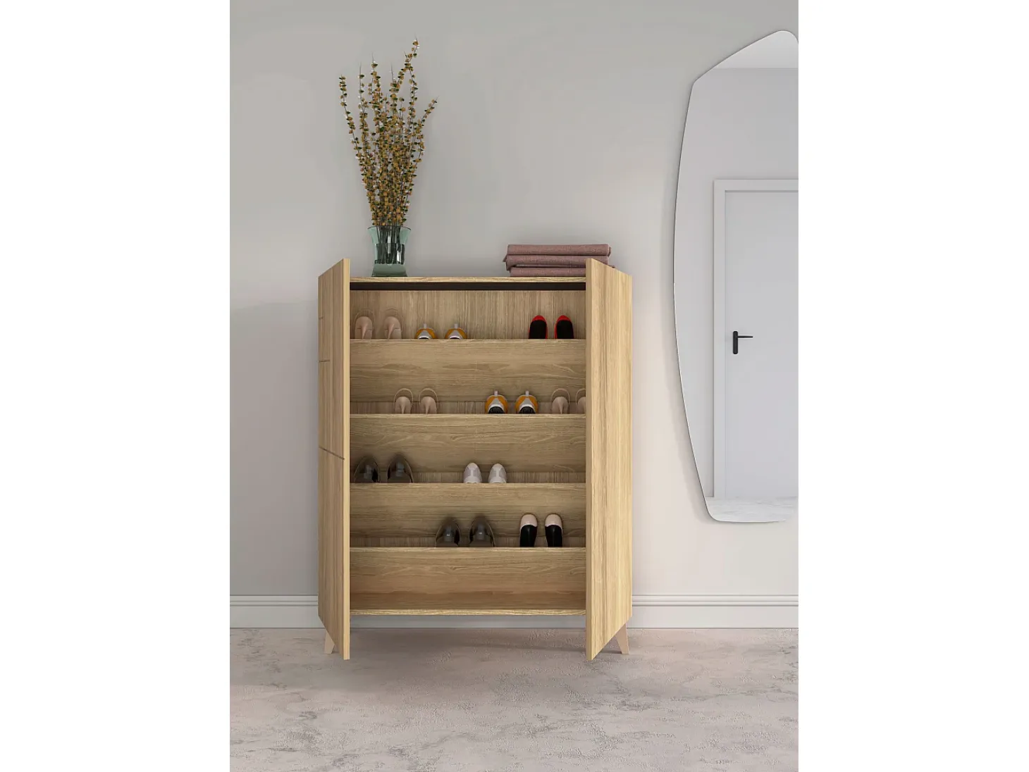 Mueble zapatero/armario - A109cm x L90cm x P27cm roble dorado - Malmo