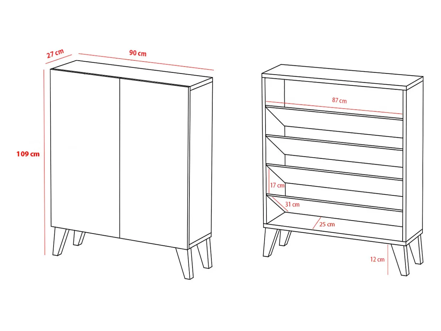 Mueble zapatero/armario - A109cm x L90cm x P27cm roble dorado puertas impresión vallado patas negro - Narvik